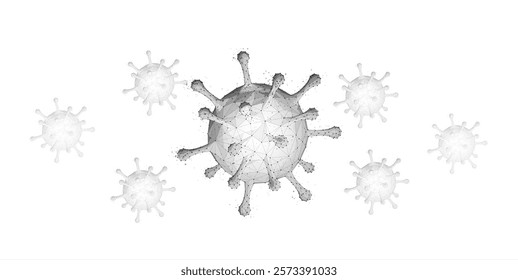 Virus. Abstract vector 3d microbe isolated on blue background. Computer virus, allergy bacteria, medical healthcare, microbiology concept. Disease germ, pathogen organism, infectious micro virology