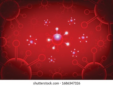 Virus. Abstract virus vector on a red background, Coronavirus, Covid-19, Allergy bacteria, Medical healthcare, Microbiology concept, Disease germ, Pathogenic organism, Infectious micro virology