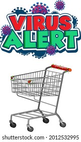 Diseño de fuentes de Virus Alert con carro de la compra aislado en ilustración de fondo blanco