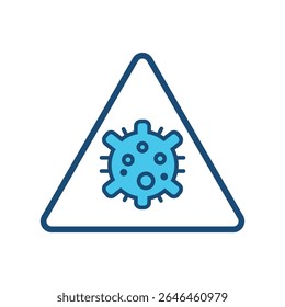 Ícone de Alerta de Vírus, Sinal de Alerta de Doença Infecciosa, Símbolo de Bactéria Covid-19 em Triângulo.