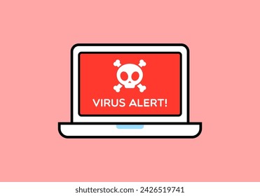 Ilustración de diseño plano de portátil de alerta de virus
