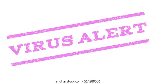 Virus Alert watermark stamp. Text caption between parallel lines with grunge design style. Rubber seal stamp with dust texture. Vector violet color ink imprint on a white background.