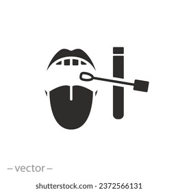 virus analysis from throat or nose icon, test swab, lab saliva sample, thin line symbol - vector illustration