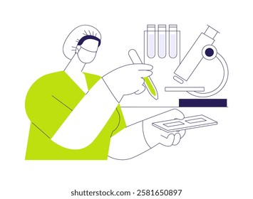 Virus antibody test abstract concept vector illustration. Laboratory worker in gloves deals with virus antibody testing, medical research, disease prevention abstract metaphor.