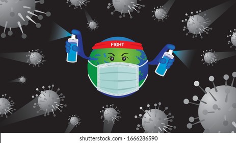 virus attack around the world wear surgical mask and use medical alcohol spray to protect and fight surrounding virus covid-19 corona virus infect protection concept for infection control