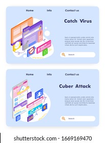 Virus Attack And Cyber Security. Fraud And Ransom Malware. Cloud Storage Attack And Hack. Computer Technology. Vector Web Site Design Template. Landing Page Website Concept Isometric Illustration