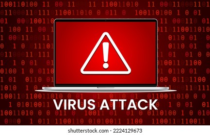 Virus attack on the laptop and an alert attack on the screen. Vector illustration.