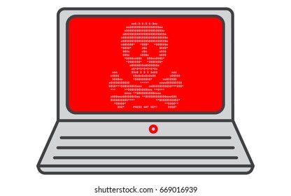 Virus attack on laptop screen, vector illustration