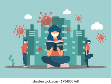 Virus attack people vector illustration Men and women wear masks to avoid the concept of an epidemic.