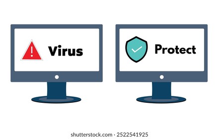 Virus attack and protect personal computer icon vector design for use.