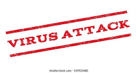 Virus Attack watermark stamp. Text caption between parallel lines with grunge design style. Rubber seal stamp with scratched texture. Vector red color ink imprint on a white background.