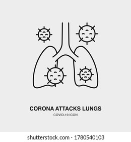 Icono de línea de ataque de virus en el fondo aislado. COVID-19, Virus Corona, Salud, Icono de concepto de infección.