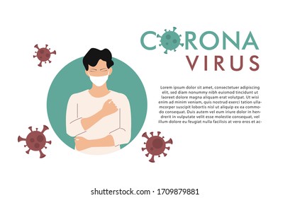 Virus attacks people vector illustration. men wearing medical mask to avoiding infection flat style concept