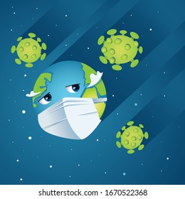 Virus greift den Planeten an. Illustration im Stil eines flachen Cartoons