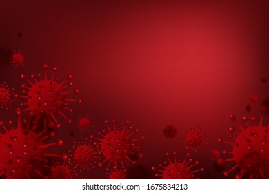 Virus background of Coronavirus (nCoV or COVID-19), Corona virus cell 3d realistic in red color on red background with your copy space. Vector illustration of Wuhan Coronavirus disease.