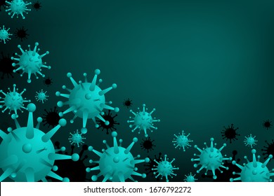 Virus background of Coronavirus (nCoV or COVID-19), Corona virus cell 3d realistic in light green color on green background with your copy space. Vector illustration of Wuhan Coronavirus disease.