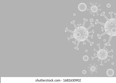 Virus background of Coronavirus (nCoV or COVID-19), Corona virus cell 3d realistic in on gray background with your copy space. Vector illustration of Wuhan Coronavirus disease.