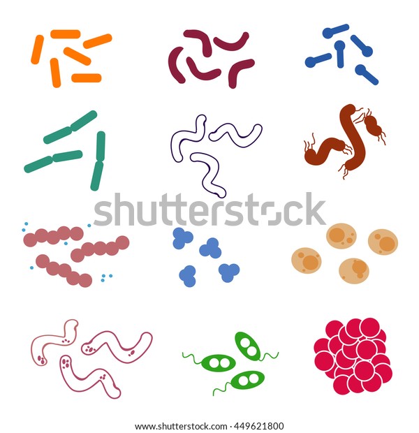 Virus Bacteria Biology Microorganisms Flat Icons Stock Vector (Royalty ...