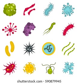 Virus Bacteria Cancer Cell Set Icons. Flat Illustration Of Bacteria Cancer Cell Vector Icons Isolated On White Background