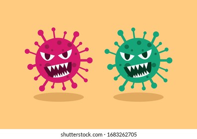 virus Bacteria Cell Icon, Red and green colored viruses on yellow background, 2019-nCoV Novel Coronavirus Bacteria. No Infection and Stop Coronavirus Concepts. Isolated Vector Icon