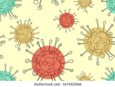 Virus or bacteria cells. Viruses in infected organism, viral disease epidemic. Corona, influenza viruses. Novel COVID virus 2019-nCoV.Seamless wallpaper.