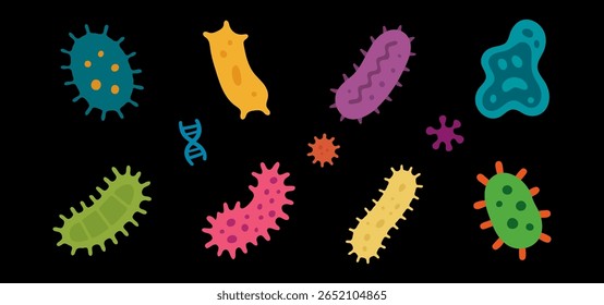  Virus and Bacteria Character Icons in Fun Style