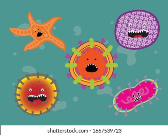 Carácter de ilustración de la bacteria de virus Corona Bundle