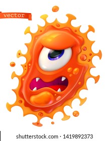 Virus, bacteria, coronavirus. Red funny monster, cartoon character. 3d vector icon