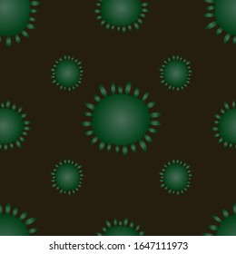 Patrón de virus sin fisuras, bacteria de color verde. En un fondo verde-marrón. Extracción vectorial. COVID-19. La idea para el diseño de un artículo médico, literatura educativa, cobertura. 