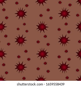 Virus, bacteria, coronavirus. Repeating vector pattern. Isolated light brown background. Flat style. Seamless medical ornament. Endless background. COVID-19. Idea for web design, packaging, wallpaper.