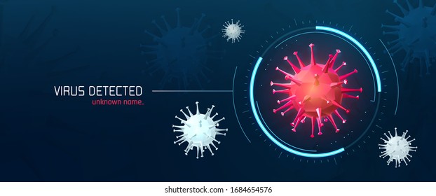 Virus bacteria detected vector low poly vector illustration. Viruses detection laboratory researching. Macro microbes on blue background. Covid-19