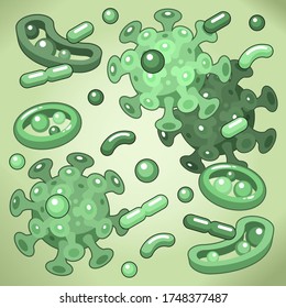 Virus and bacteria floating, overlapping design (isometric view, vector illustration)