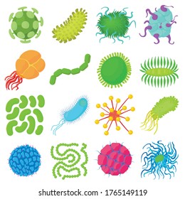 Virus bacteria forms icons set. Cartoon illustration of 16 virus bacteria forms vector icons for web