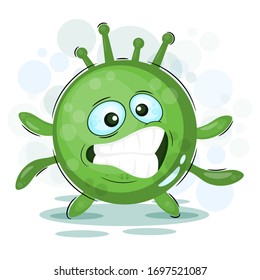 Virus, bacteria. Funny angry monster, cartoon character with crown