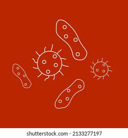 virus, bacteria, germs and microbe icon isolated on red background.
