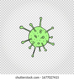 Virus und Bakterien handgezeichnet Symbol. Einfache farbige grüne Doodle-Illustration. Einzeln auf transparent. Vektorillustration