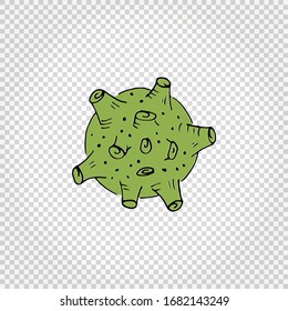 Virus and bacteria hand drawn icon. Simple colored green doodle illustration. Isolated on transparent. Vector