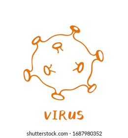 Icono dibujado a mano por virus o bacterias. Símbolo de coronavirus. Simple ilustración aislada del doodle. Vector