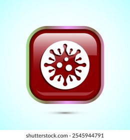Virus, bacteria icon design illustration. Microbe bacteria sign. Red Color Square Button Design