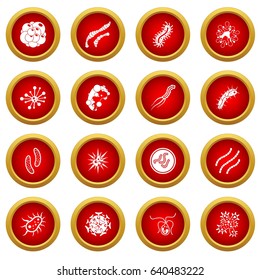 Virus bacteria icon red circle set isolated on white background