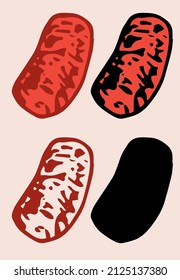 el ícono del virus y las bacterias es rojo. un microbio de forma ovalada dibujado a mano con una textura de trazos y puntos en un contorno negro aislado y una silueta, para una plantilla de diseño médico