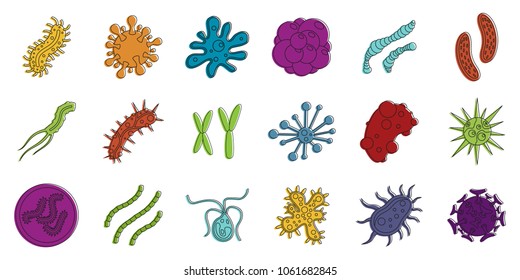 Virus bacteria icon set. Color outline set of virus bacteria vector icons for web design isolated on white background