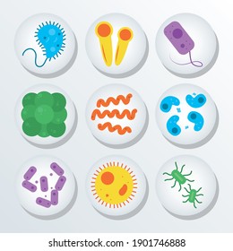 virus and bacteria icon set over white background, colorful design, vector illustration
