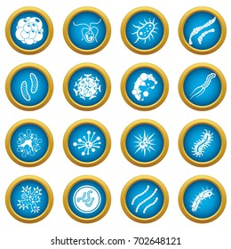 Virus bacteria icons blue circle set isolated on white for digital marketing