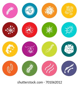 Virus bacteria icons many colors set isolated on white for digital marketing