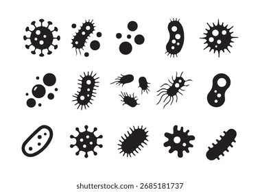 Virus and Bacteria Icons Set – Colorful and Black Microorganism Icons. Microorganism Vector Collection
