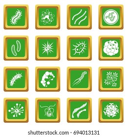 Virus bacteria icons set in green color isolated vector illustration for web and any design