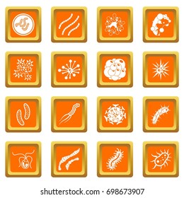 Virus bacteria icons set in orange color isolated vector illustration for web and any design