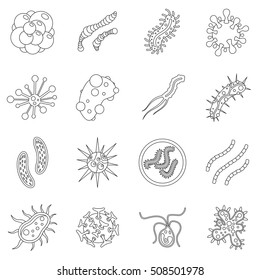 Virus bacteria icons set. Outline illustration of 16 virus bacteria vector icons for web