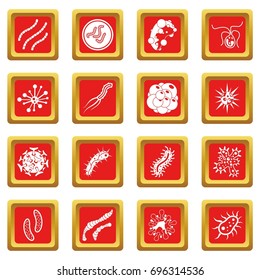 Virus bacteria icons set in red color isolated vector illustration for web and any design